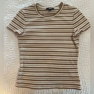 PAIGE Women's Short Sleeve Tan and Cream Striped Tee